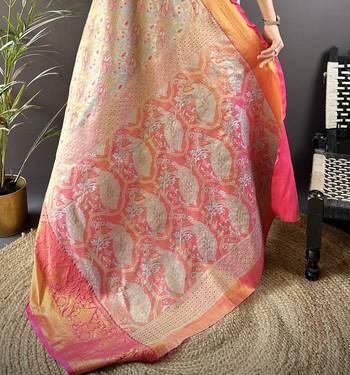 blue silk blend blend zari woven saree with unstitched blouse piece. 5