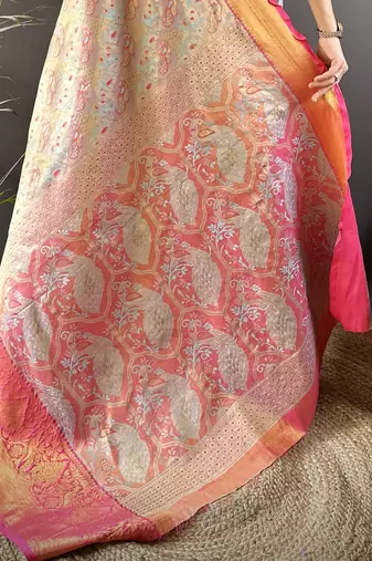 blue silk blend blend zari woven saree with unstitched blouse piece.