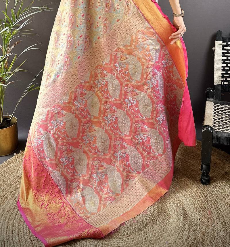 blue silk blend blend zari woven saree with unstitched blouse piece.