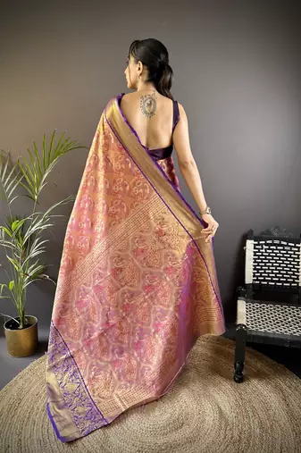 rust silk blend blend zari woven saree with unstitched blouse piece.