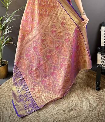 rust silk blend blend zari woven saree with unstitched blouse piece. 5