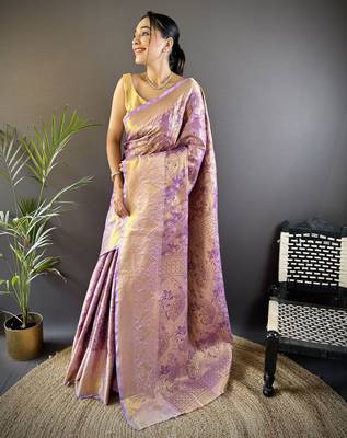 purple silk blend blend zari woven saree with unstitched blouse piece. 2