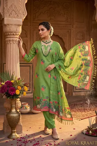 Pista handwoven jamdani cotton suit