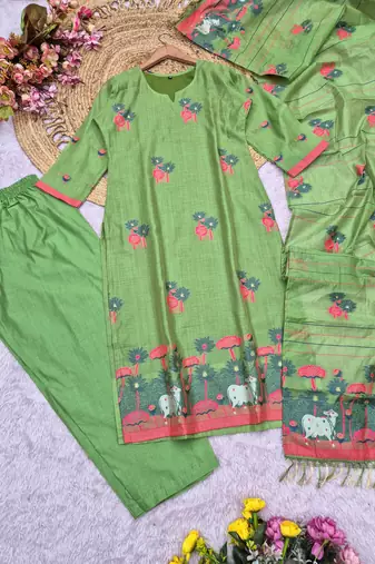 Pista handwoven jamdani cotton suit