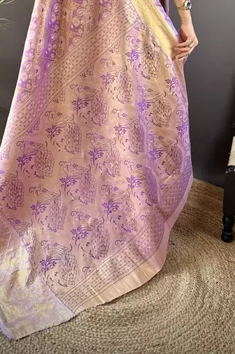 purple silk blend blend zari woven saree with unstitched blouse piece.