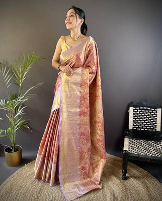 rust silk blend blend zari woven saree with unstitched blouse piece. 2