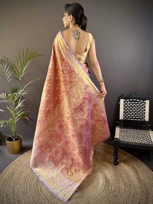 rust silk blend blend zari woven saree with unstitched blouse piece. 4