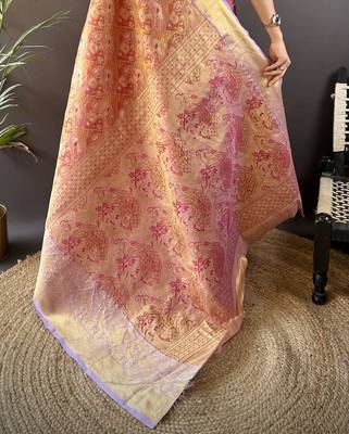 rust silk blend blend zari woven saree with unstitched blouse piece. 5