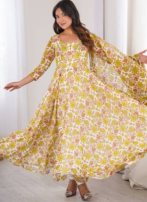Yellow printed georgette anarkali kurti 1