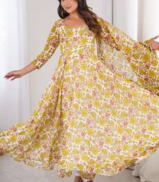Yellow printed georgette anarkali kurti