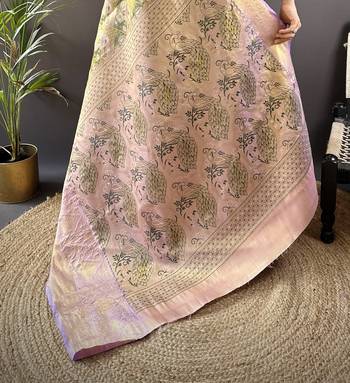 olive silk blend blend zari woven saree with unstitched blouse piece. 5