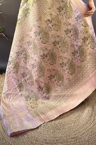 olive silk blend blend zari woven saree with unstitched blouse piece.
