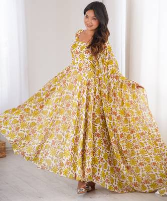Yellow printed georgette anarkali kurti 4