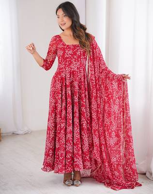 Red printed georgette anarkali kurti 2