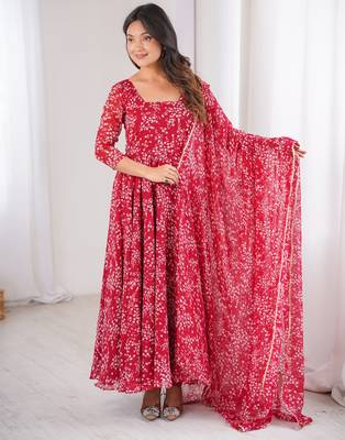 Red printed georgette anarkali kurti 3