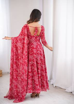 Red printed georgette anarkali kurti 4