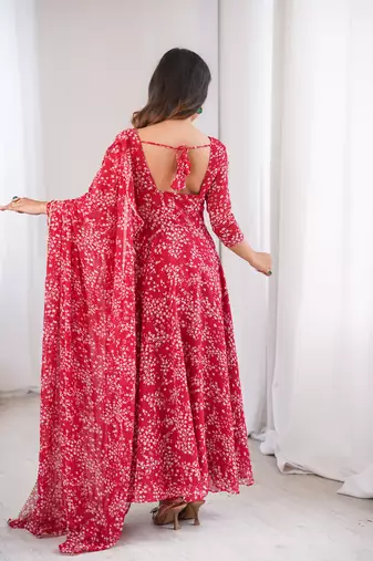Red printed georgette anarkali kurti