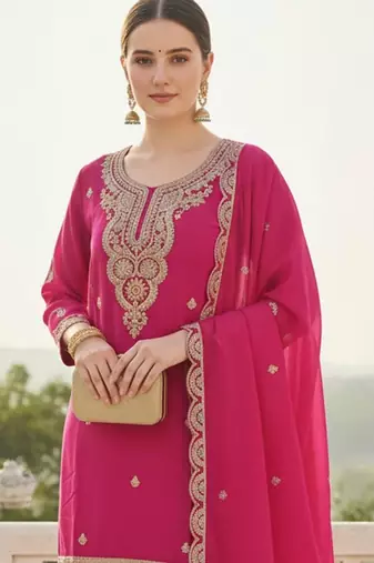 Women Ethnic Motifs Embroidered Regular Kurta with Sharara & With Dupatta