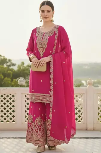 Women Ethnic Motifs Embroidered Regular Kurta with Sharara & With Dupatta