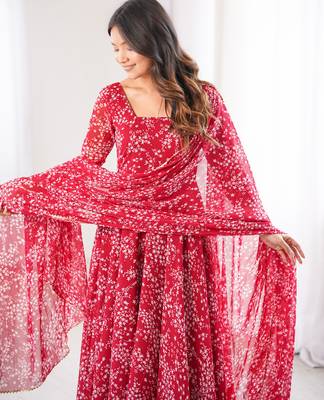 Red printed georgette anarkali kurti 5