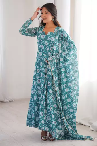 Sky blue printed georgette anarkali kurti