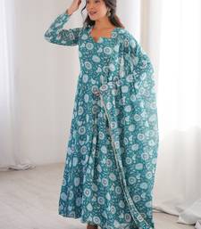 Sky blue printed georgette anarkali kurti