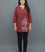 Maroon floral embroidered short kurti