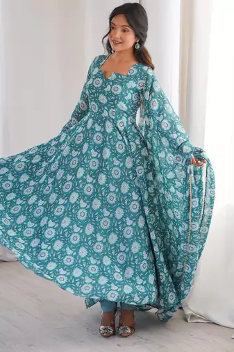 Sky blue printed georgette anarkali kurti