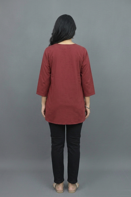 Maroon floral embroidered short kurti 2