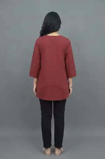 Maroon floral embroidered short kurti