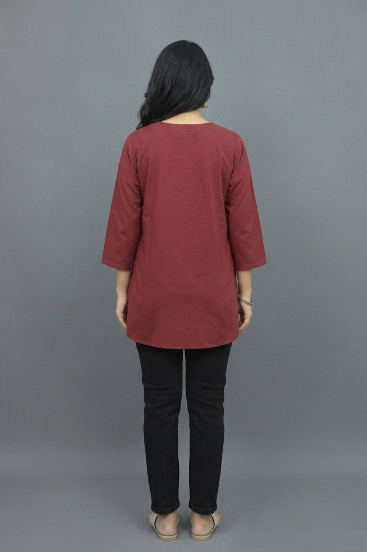 Maroon floral embroidered short kurti