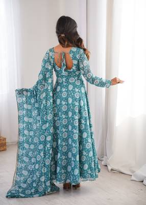 Sky blue printed georgette anarkali kurti 5