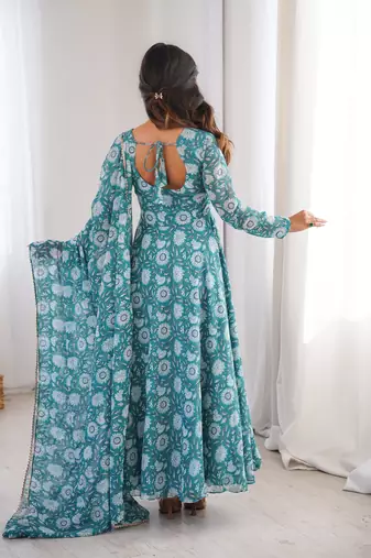 Sky blue printed georgette anarkali kurti
