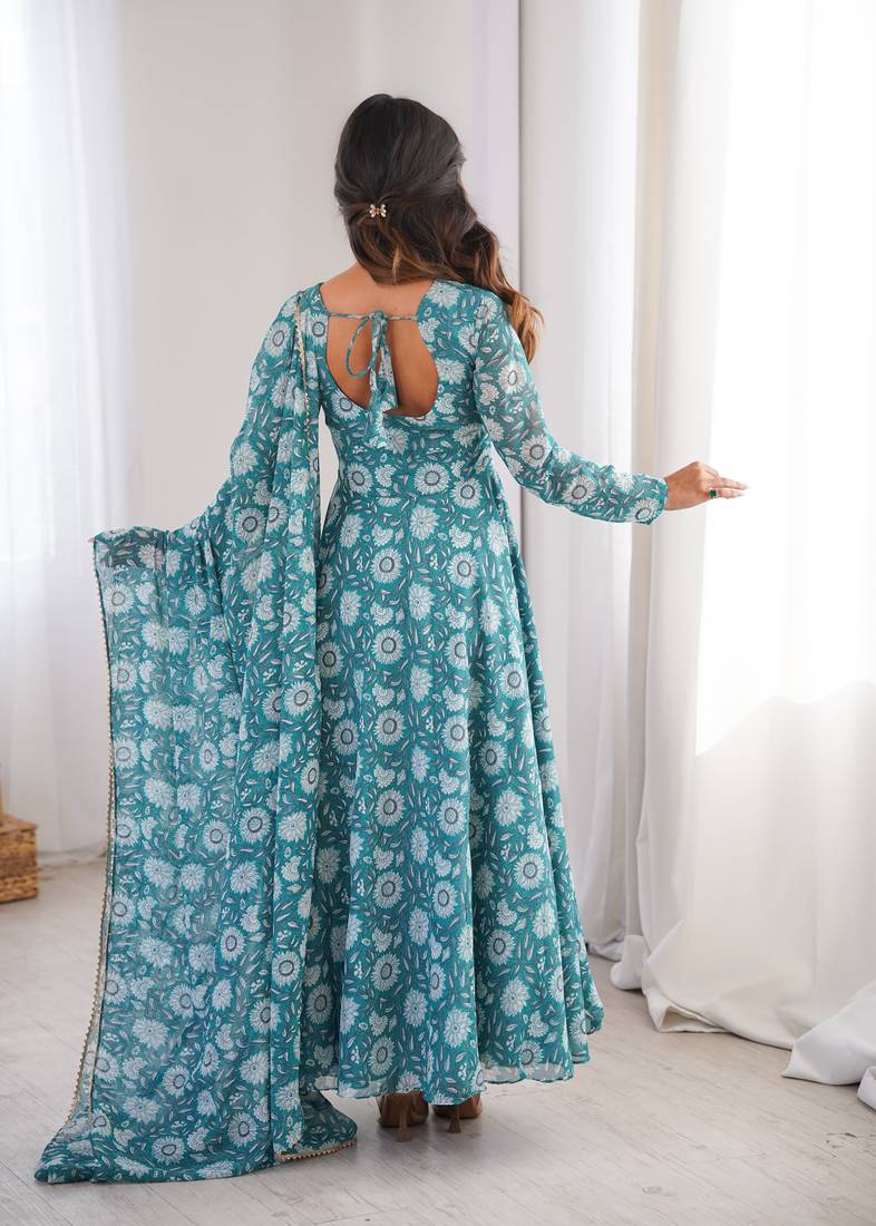 Sky blue printed georgette anarkali kurti