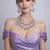 Purple Crystal Bridal Necklace Earrings Set | Silver Tone CZ Jewelry