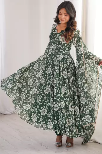 Green printed georgette anarkali kurti