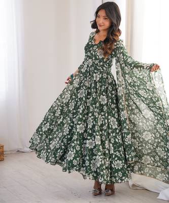 Green printed georgette anarkali kurti 2