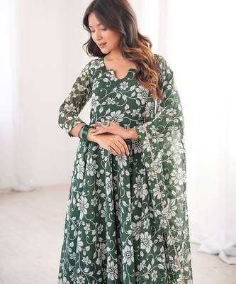 Green printed georgette anarkali kurti 3