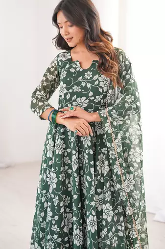 Green printed georgette anarkali kurti
