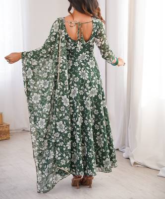 Green printed georgette anarkali kurti 4