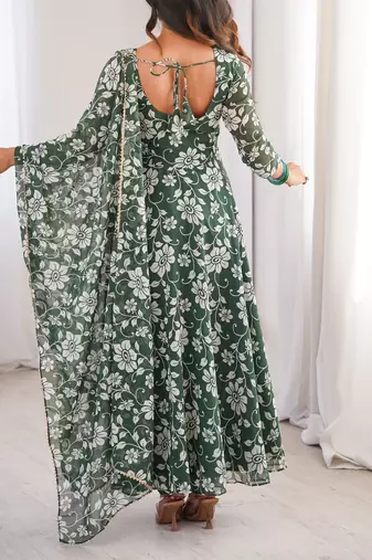 Green printed georgette anarkali kurti
