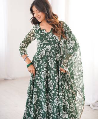 Green printed georgette anarkali kurti 5