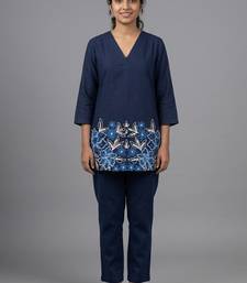 Blue floral embroidered short kurti co-ord set