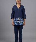 Blue floral embroidered short kurti co-ord set