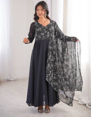 Black printed georgette anarkali kurti 1