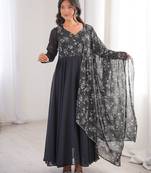 Black printed georgette anarkali kurti