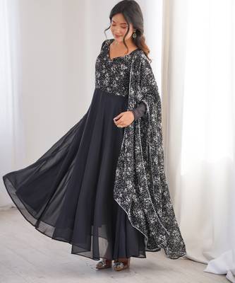 Black printed georgette anarkali kurti 4