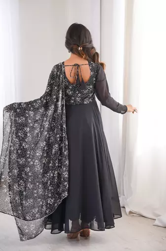 Black printed georgette anarkali kurti