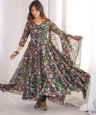 Multicolor printed georgette anarkali kurti 1