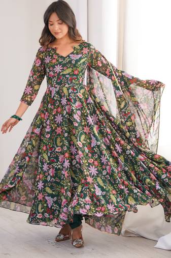 Multicolor printed georgette anarkali kurti